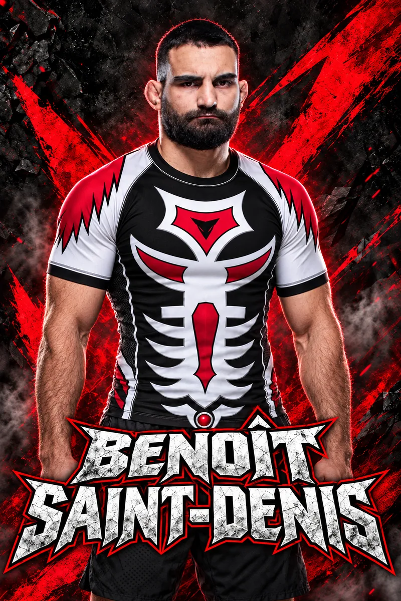 Visuel créatif de Benoît Saint-Denis avec le rashguard KRATUS