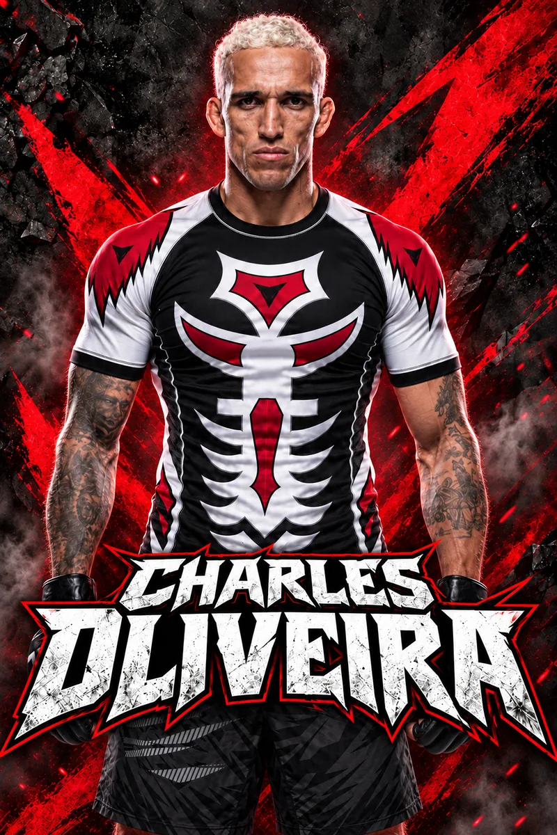 Visuel créatif de Charles Oliveira avec le rashguard KRATUS