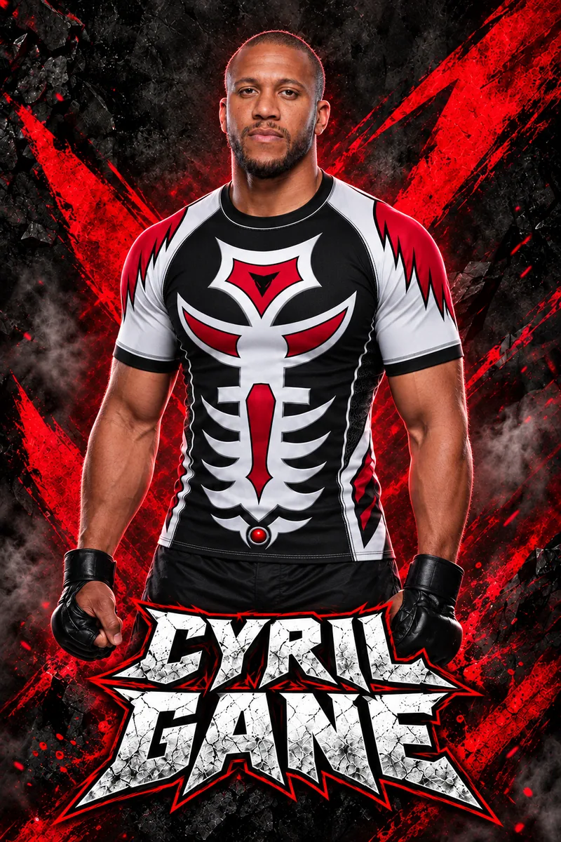 Visuel créatif de Ciryl Gane avec le rashguard KRATUS