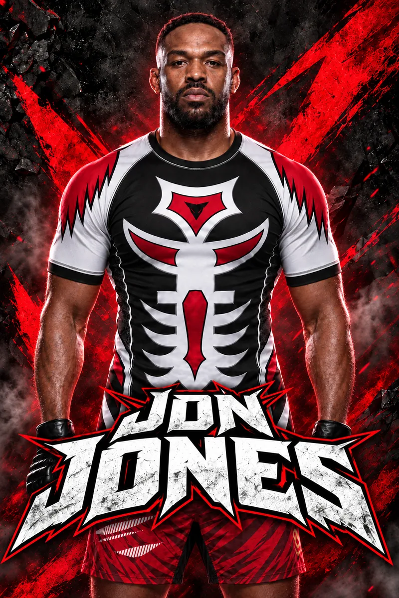 Visuel créatif de Jon Jones avec le rashguard KRATUS